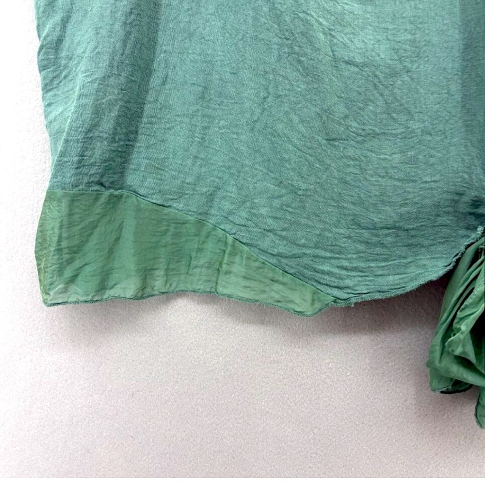 Belle France Linen/Silk Tie Blouse Large emerald jade Lagenlook Artsy Italy - Picture 7 of 11
